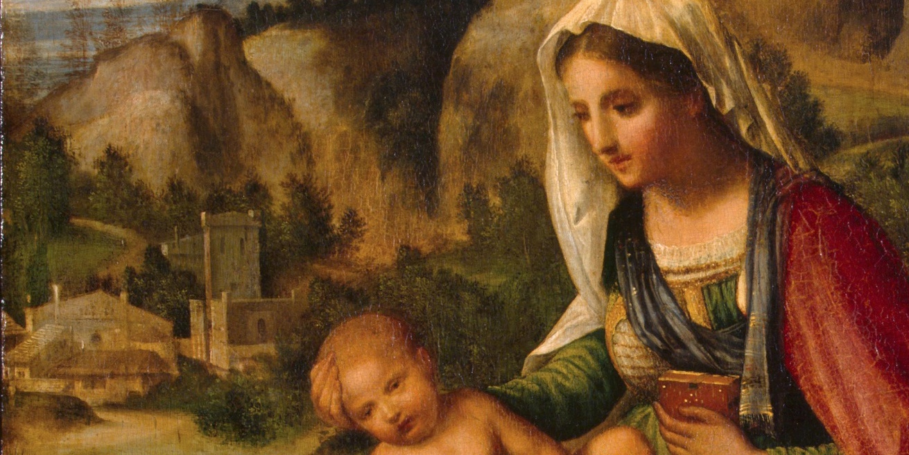 Madonna col bambino in un paesaggio